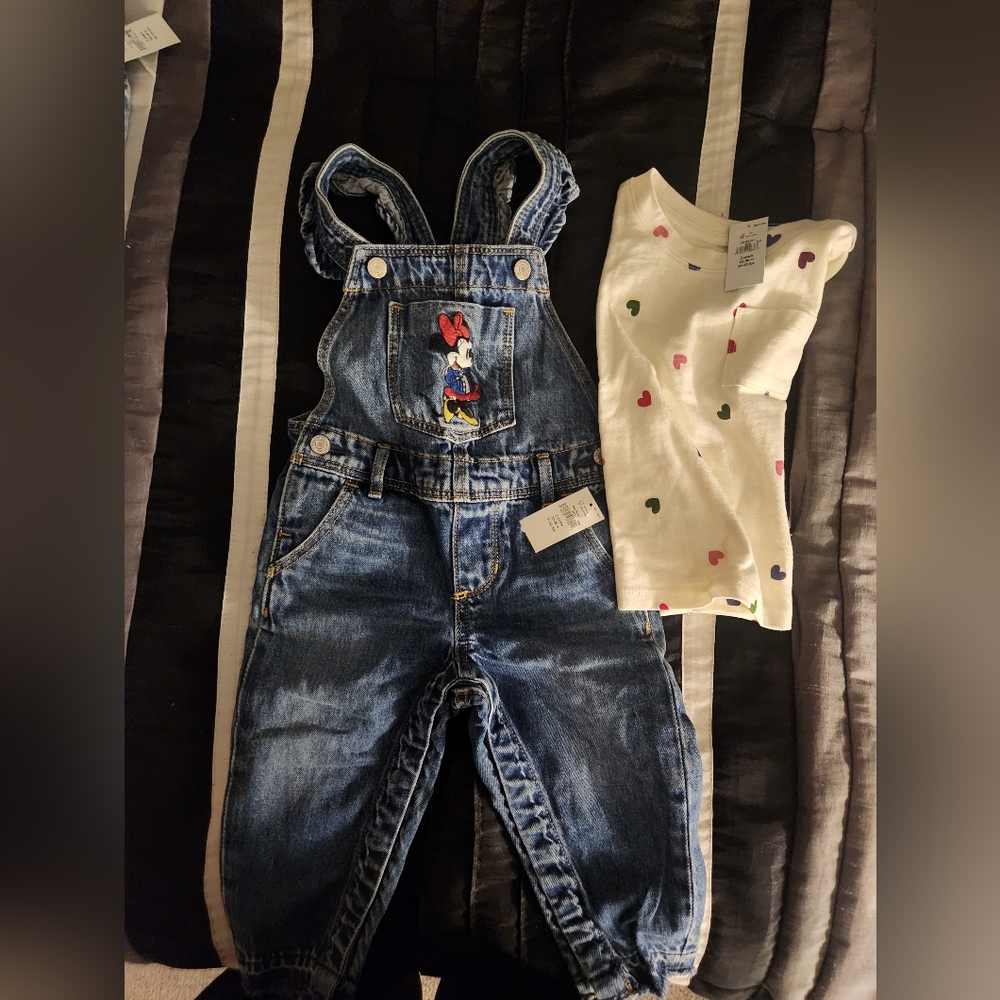 Baby Gap Minnie Mouse OverAlls and heart shirt both NWT